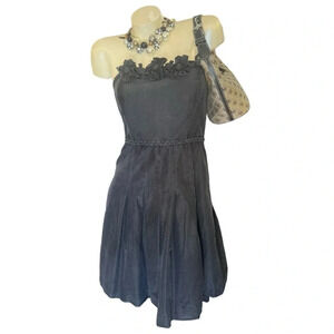 Lilly Pulitzer White Label Black Silk Floral Mini Babydoll Strapless Dress